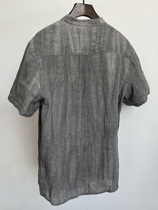 Herren-Henley-Shirt aus 100 % Leinen mit kurzen Ärmeln