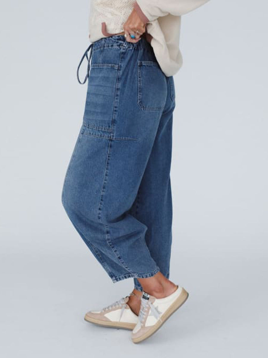 Pantalon en jean coupe décontractée avec cordon de serrage pour femme