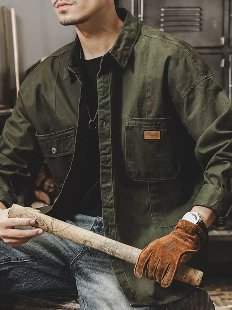 Herren Langarm‑Hemdjacke aus 100 % Baumwolle im Arbeitsstil
