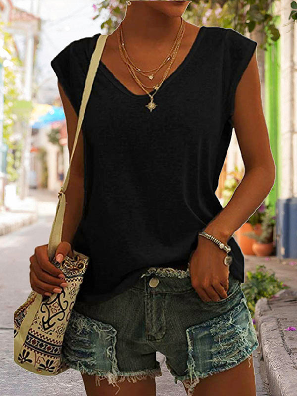 T-shirt ample à manches courtes et col en V pour femme