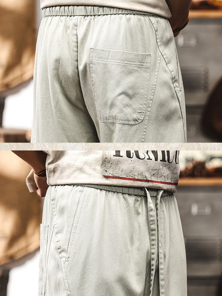 Pantalon décontracté homme en lyocell et coton, jambes larges, cordon de serrage