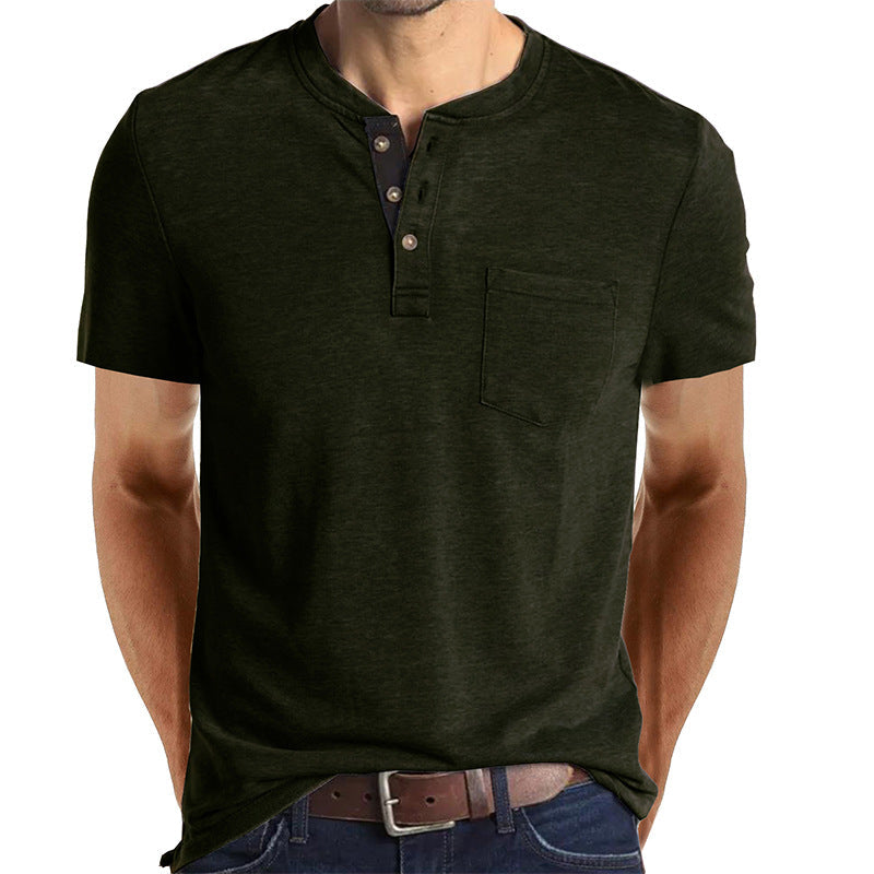 T-shirt Henley décontracté à manches courtes avec poche pour homme
