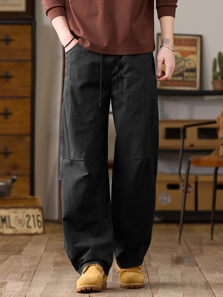 Pantalon cargo homme en coton à jambes larges et taille ajustable par cordon