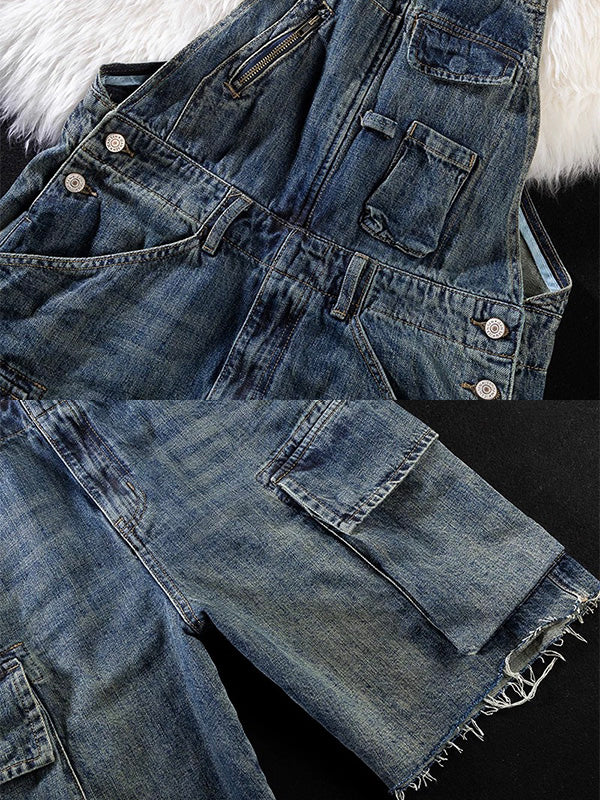 Salopette short cargo en denim pour femme