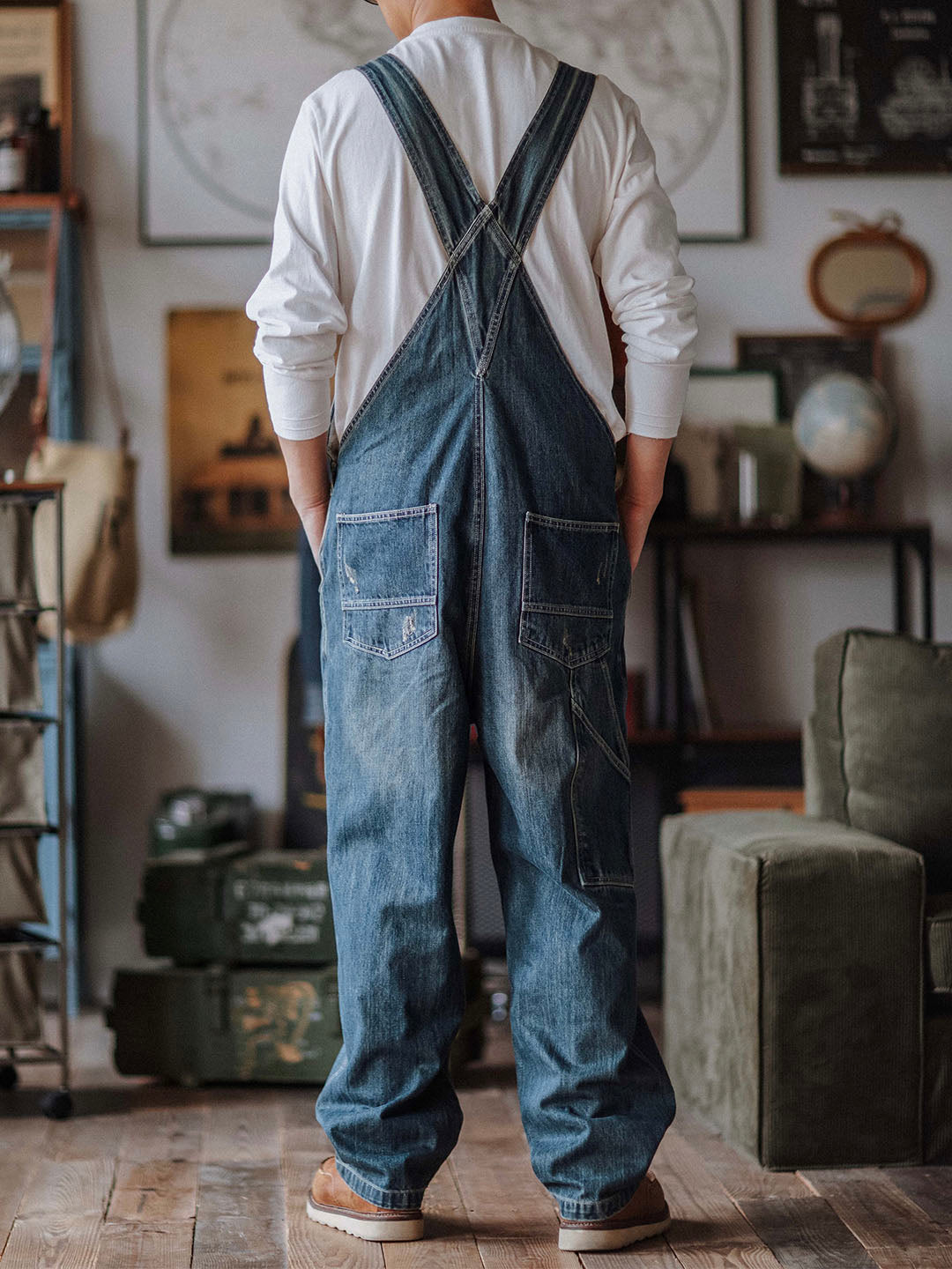 Latzhose aus Denim im Used-Look für Herren