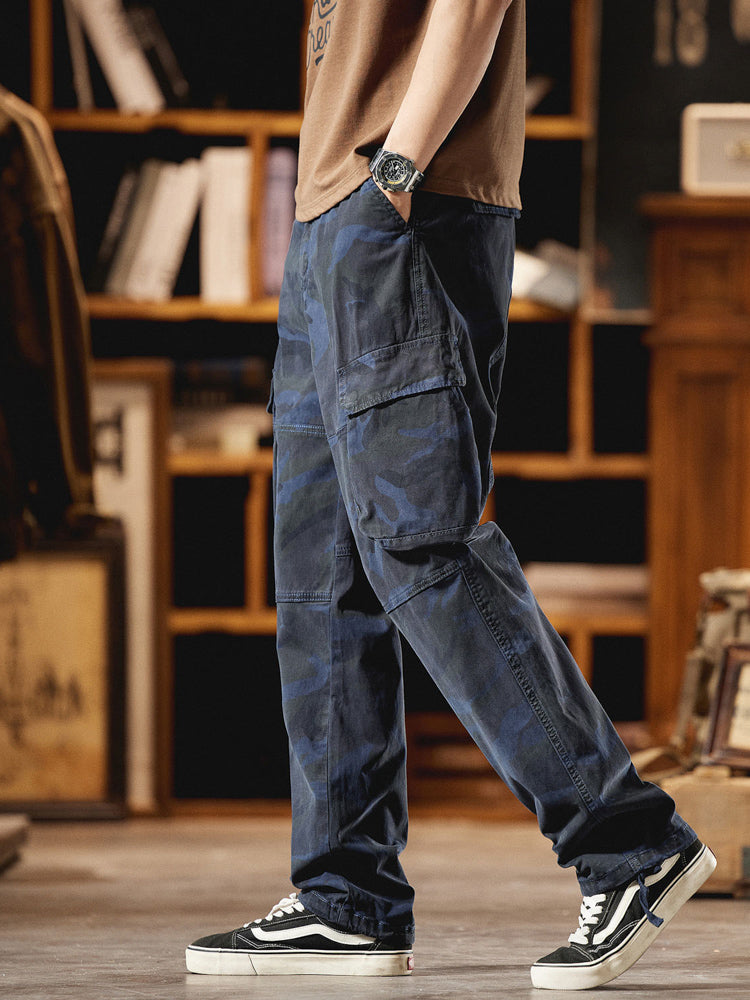 Herren-Cargohose im American Vintage-Stil mit Camouflage-Muster