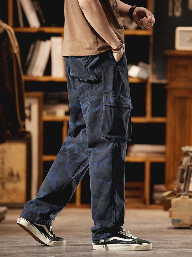 Herren-Cargohose im American Vintage-Stil mit Camouflage-Muster