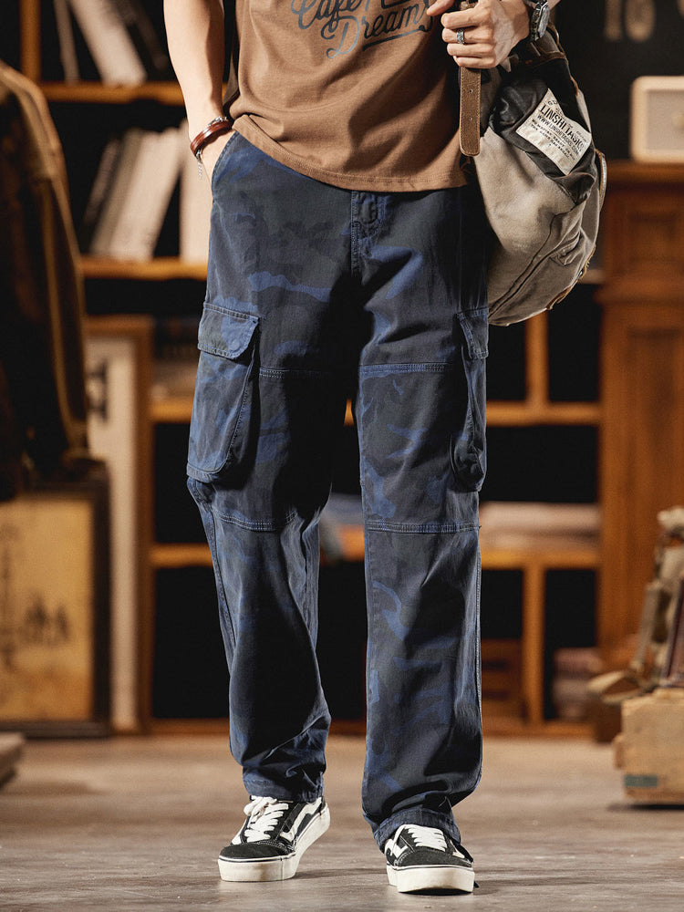 Herren-Cargohose im American Vintage-Stil mit Camouflage-Muster