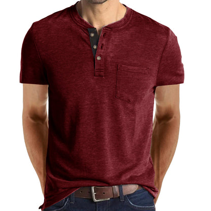 T-shirt Henley décontracté à manches courtes avec poche pour homme