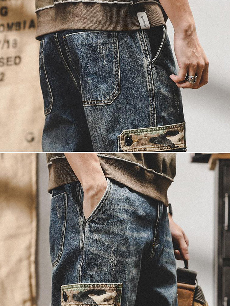 Jean cargo vintage pour homme avec poches camouflage, coupe ample