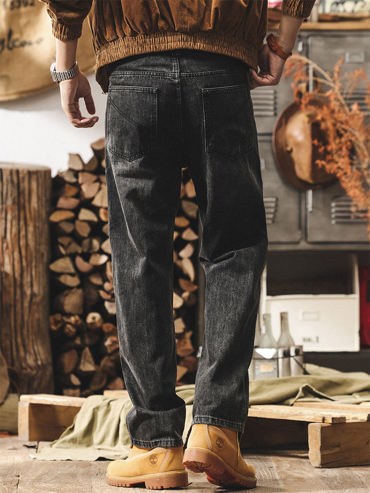 Herren Vintage Weit Bein Jeans, Retro Denim Hose für Alltag