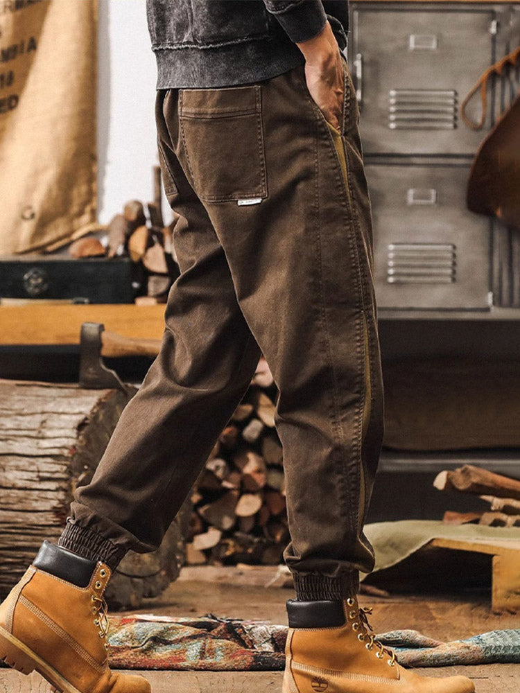 Pantalon de jogging pour homme avec bandes latérales et effet délavé vintage