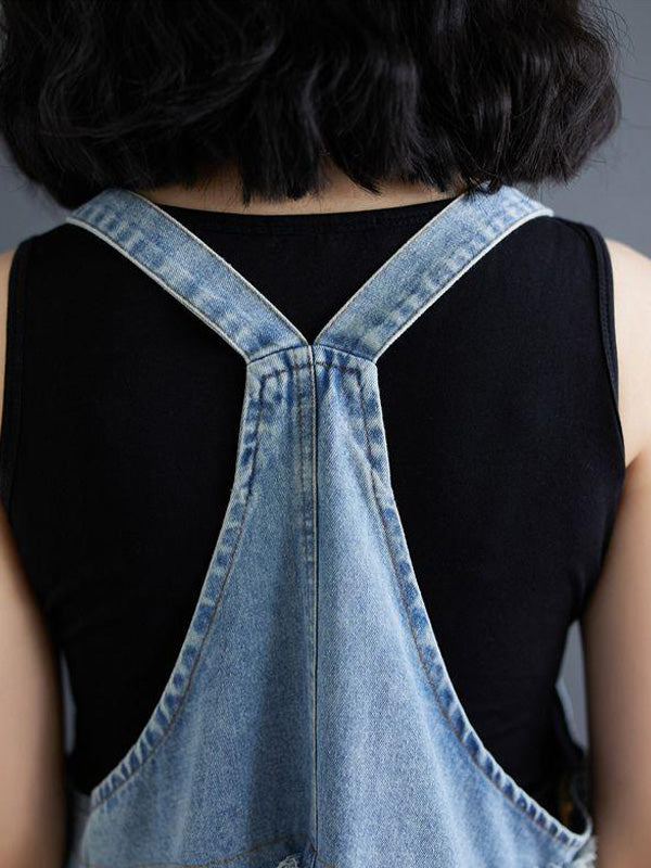 Robe salopette maxi patchwork en denim et imprimé aquarelle