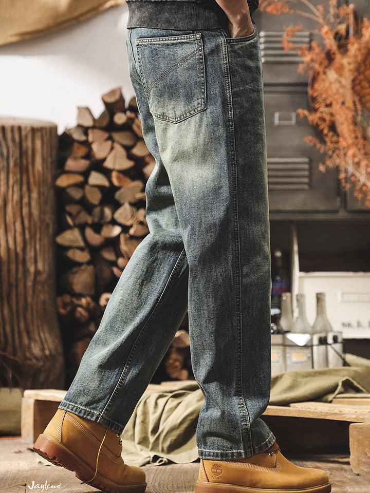 Herren Vintage Weit Bein Jeans, Retro Denim Hose für Alltag