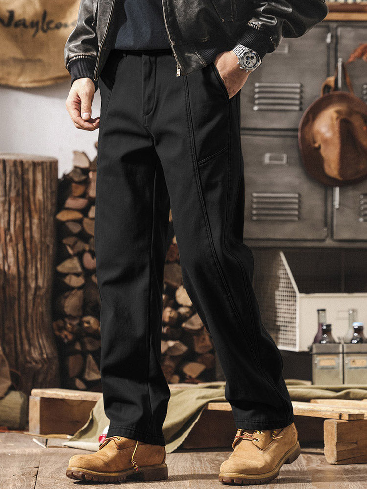 Pantalon pour homme en 100 % coton, coupe ample et coutures contrastantes, style rétro