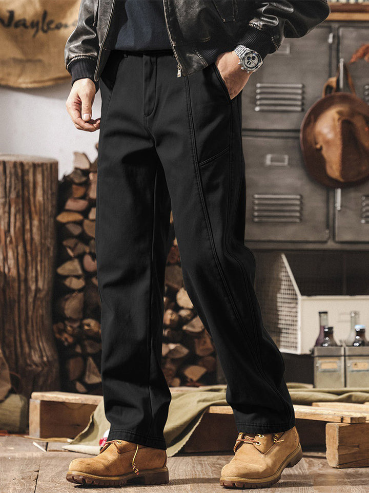 Pantalon pour homme en 100 % coton, coupe ample et coutures contrastantes, style rétro