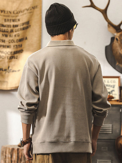 Herren Waffel‑Strick Langarm‑Polo‑Shirt