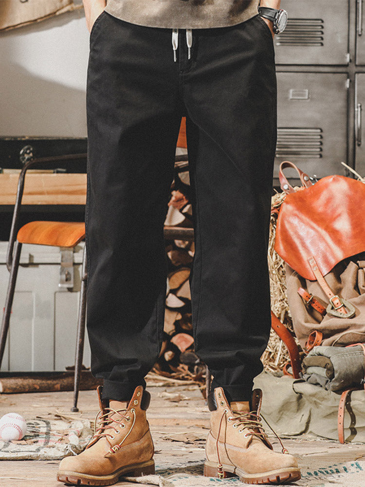 Pantalon décontracté pour homme en 98 % coton et 2 % élasthanne, avec taille à cordon de serrage