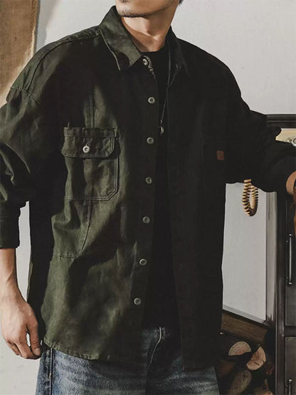 Herren Langarm‑Hemdjacke aus 100 % Baumwolle im Arbeitsstil