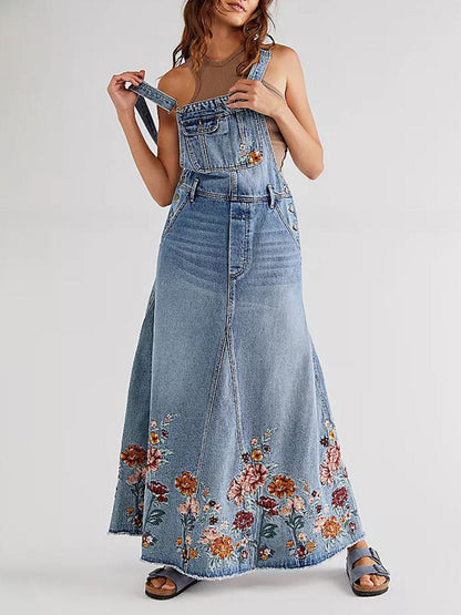 Robe salopette brodée de fleurs