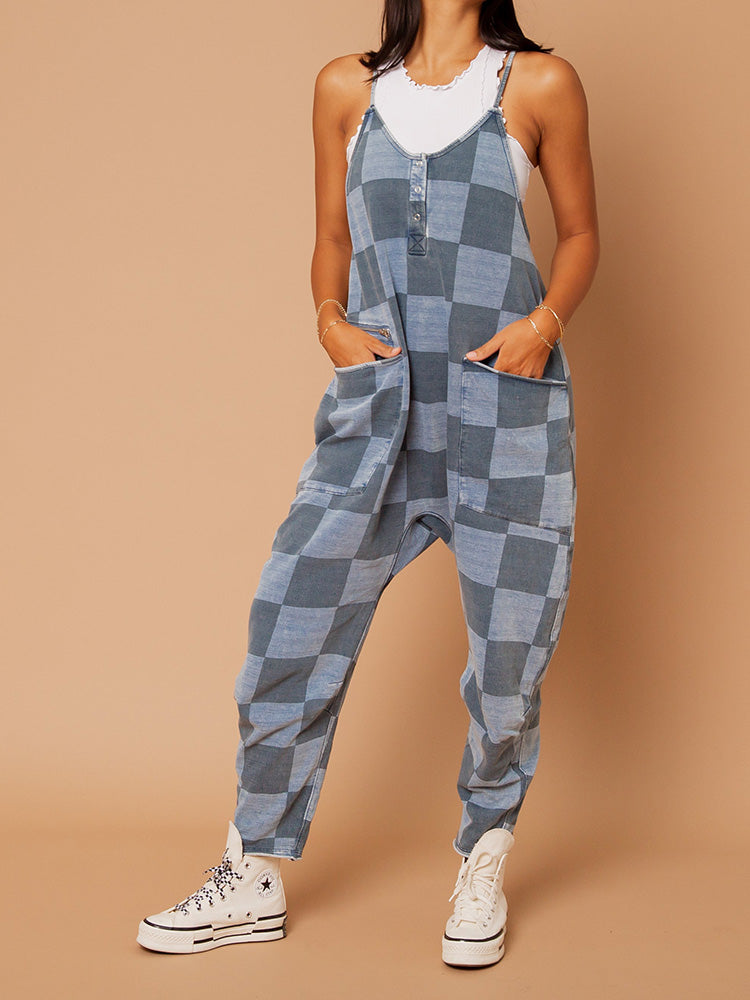 Oversize-Jumpsuit mit Karomuster für Damen - Ausverkauf