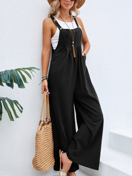 Jumpsuit mit weitem Bein und Riemen mit Knopfleiste und Tasche