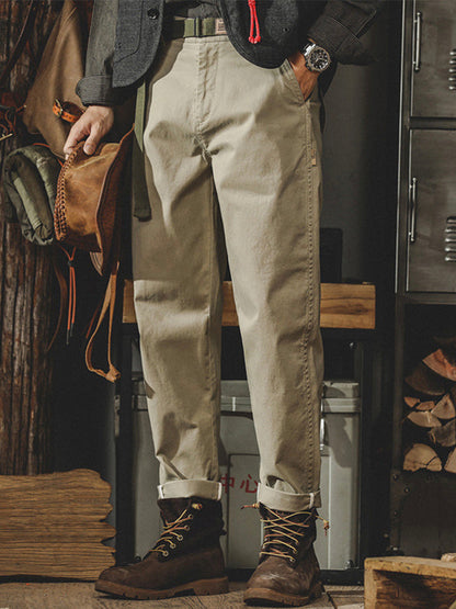 Pantalon chino fuselé délavé pour homme, style vintage