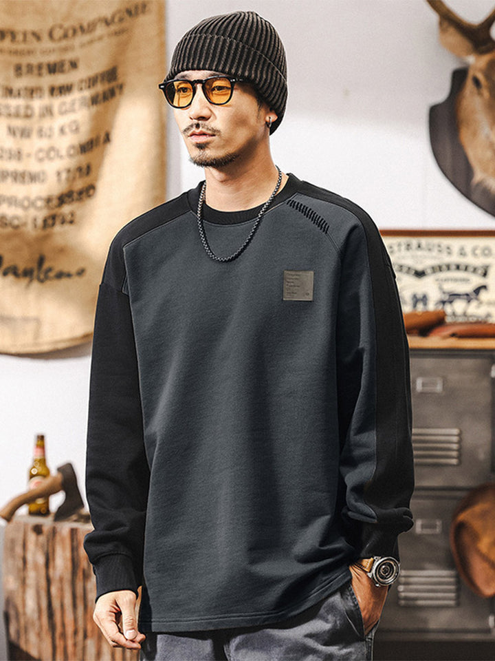 Herren-Sweatshirt mit Rundhalsausschnitt aus 100 % Baumwolle im Color-Blocking-Design
