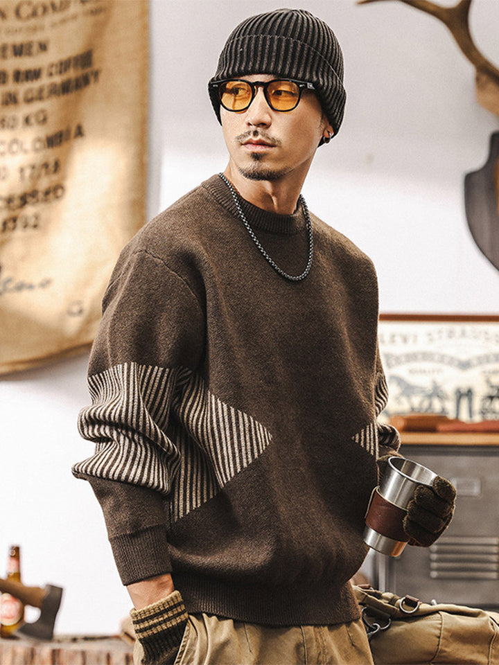 Pull en maille à col rond pour homme avec manches rayées