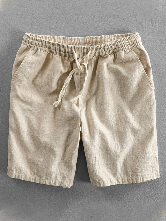 Short décontracté homme en ramie et coton avec cordon de serrage