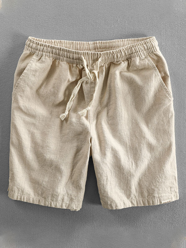 Short décontracté homme en ramie et coton avec cordon de serrage