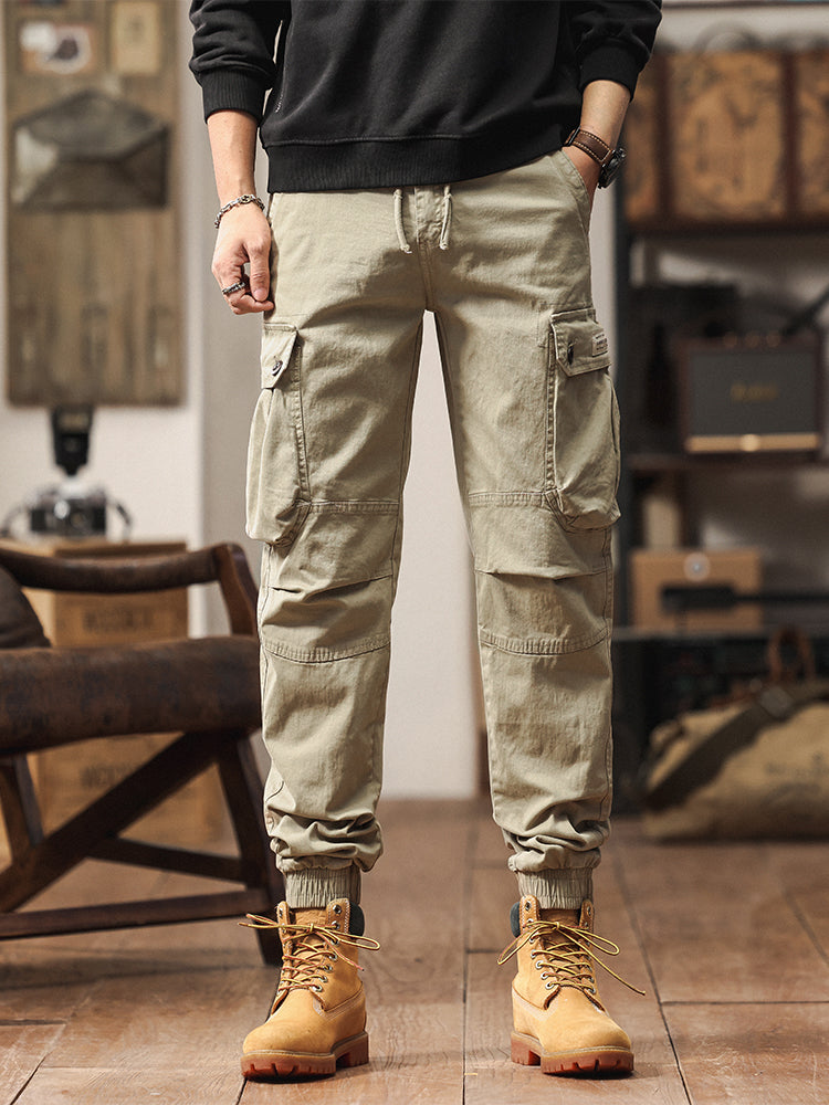 Pantalon de jogging cargo fuselé pour homme, style vintage, poches multiples et boutons