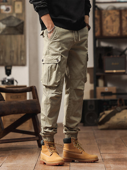 Pantalon de jogging cargo fuselé pour homme, style vintage, poches multiples et boutons