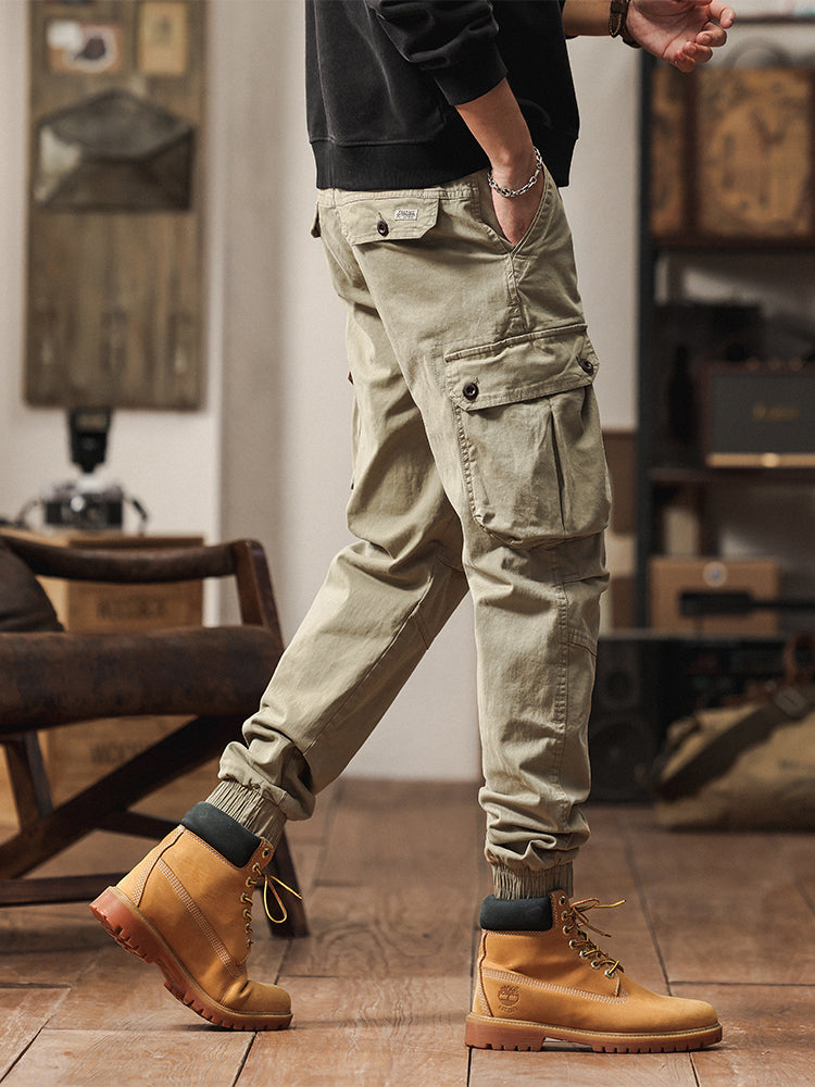 Pantalon de jogging cargo fuselé pour homme, style vintage, poches multiples et boutons
