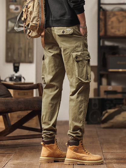 Pantalon de jogging cargo fuselé pour homme, style vintage, poches multiples et boutons