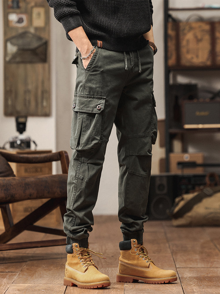 Pantalon de jogging cargo fuselé pour homme, style vintage, poches multiples et boutons