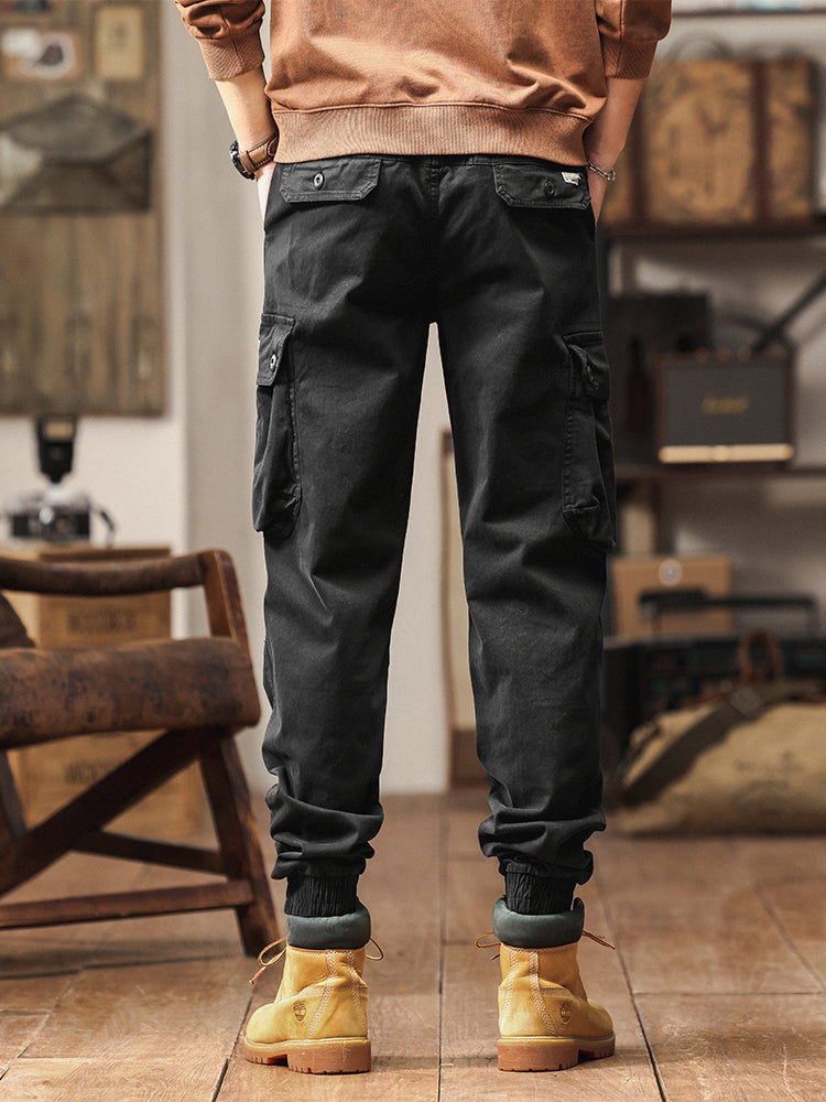 Pantalon de jogging cargo fuselé pour homme, style vintage, poches multiples et boutons
