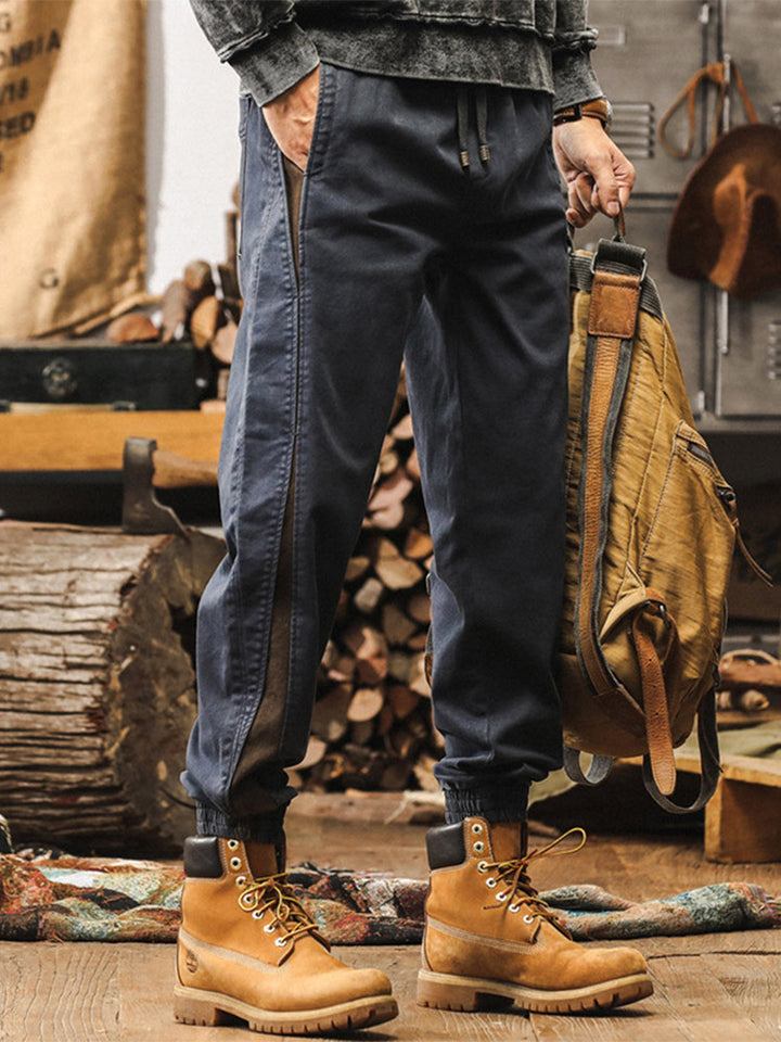 Pantalon de jogging pour homme avec bandes latérales et effet délavé vintage