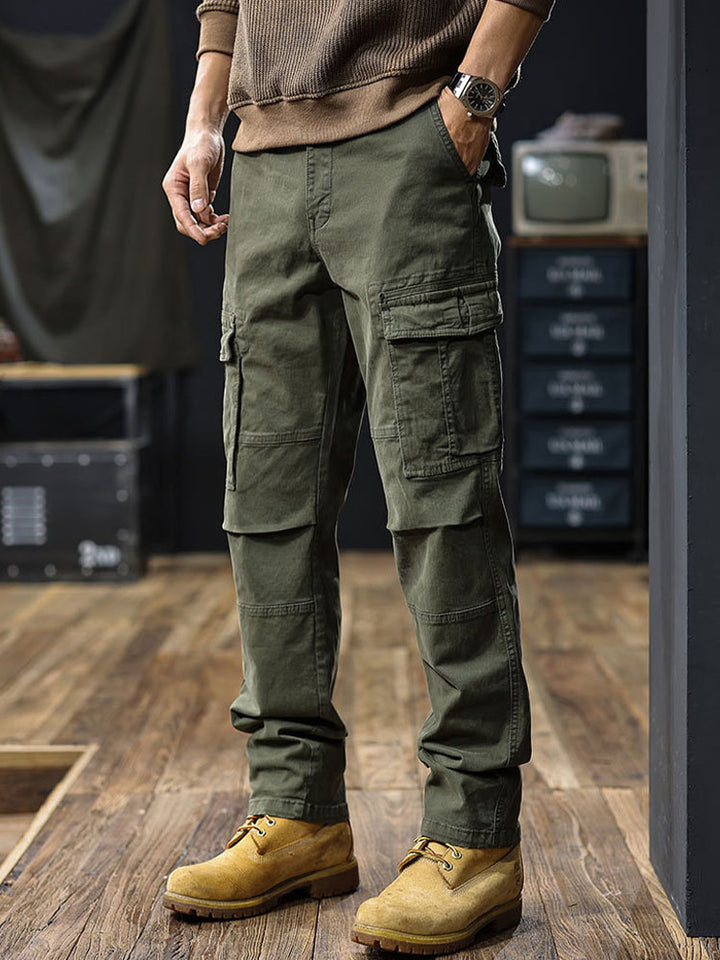 Pantalon cargo homme coupe droite à poches multiples