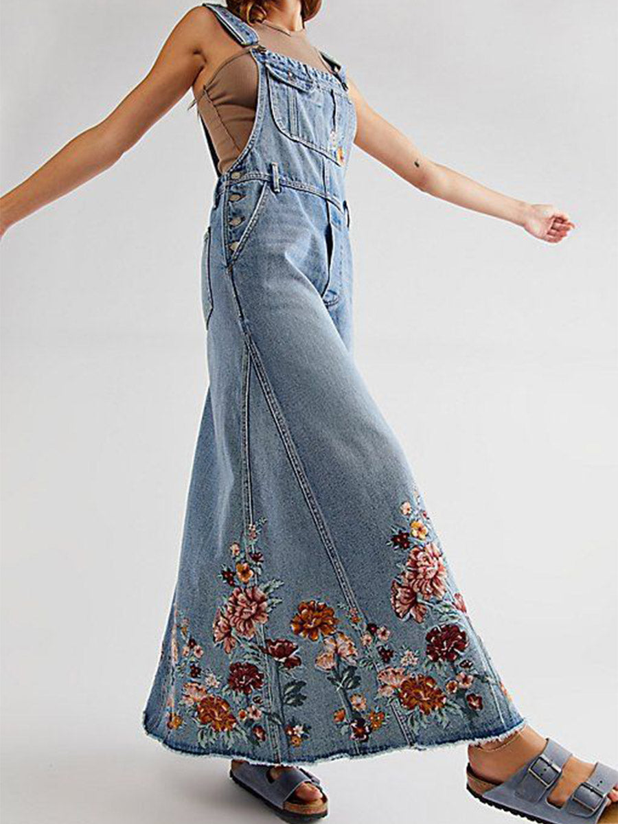 Robe salopette brodée de fleurs
