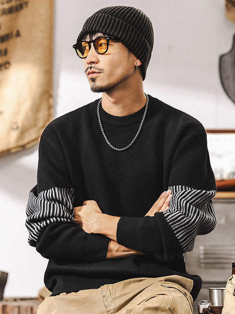 Pull en maille à col rond pour homme avec manches rayées