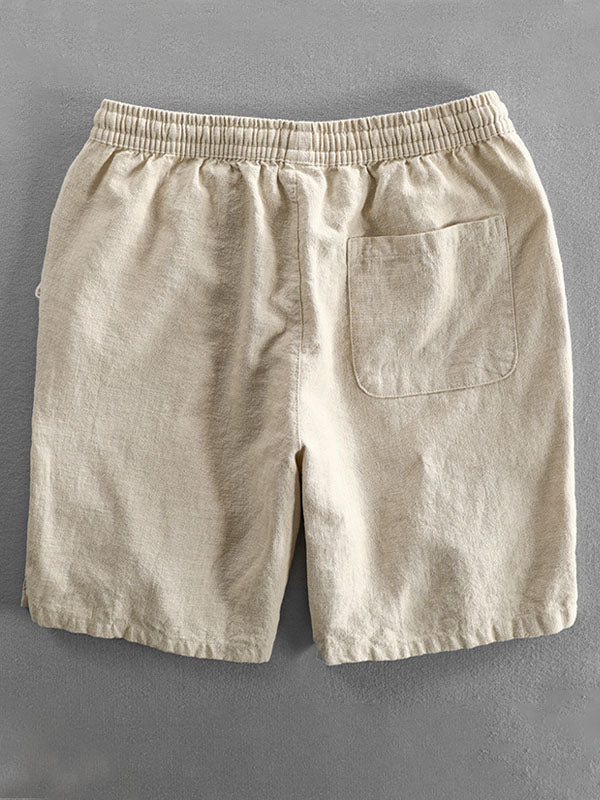 Short décontracté homme en ramie et coton avec cordon de serrage