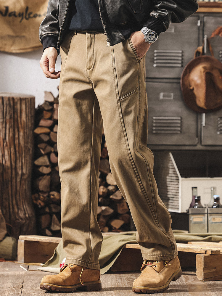 Pantalon pour homme en 100 % coton, coupe ample et coutures contrastantes, style rétro