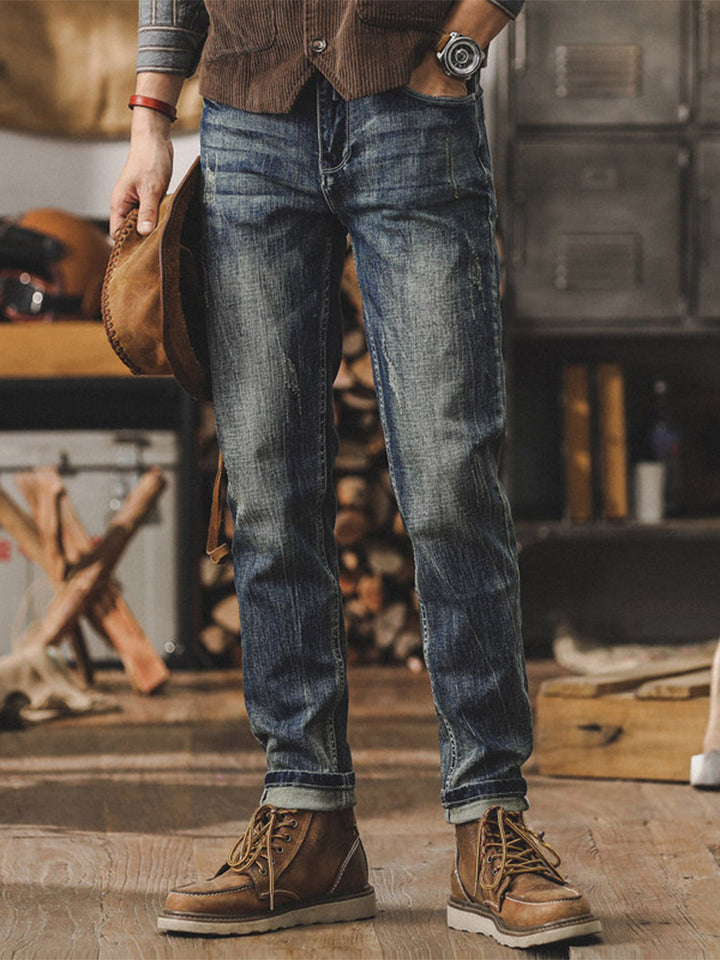 Herren Vintage Straight‑Fit Jeans mit Used‑Waschung