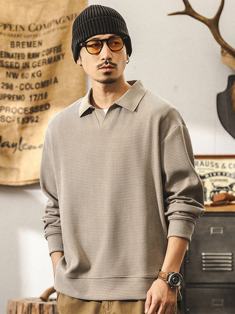 Herren Waffel‑Strick Langarm‑Polo‑Shirt