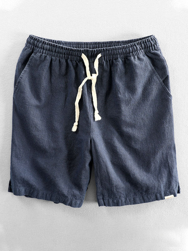 Short décontracté homme en ramie et coton avec cordon de serrage