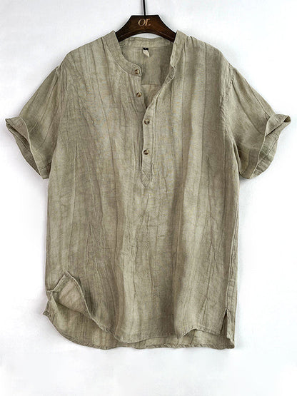 Chemise Henley 100 % lin à manches courtes pour homme