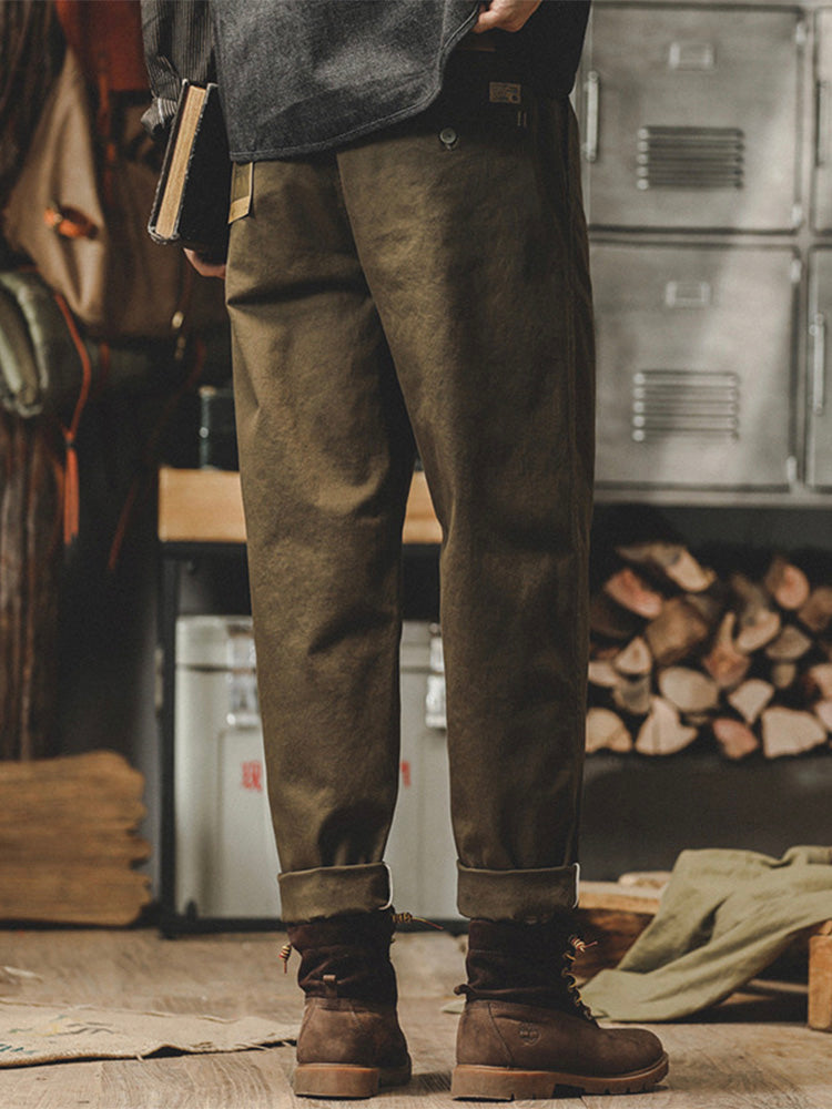 Pantalon chino fuselé délavé pour homme, style vintage