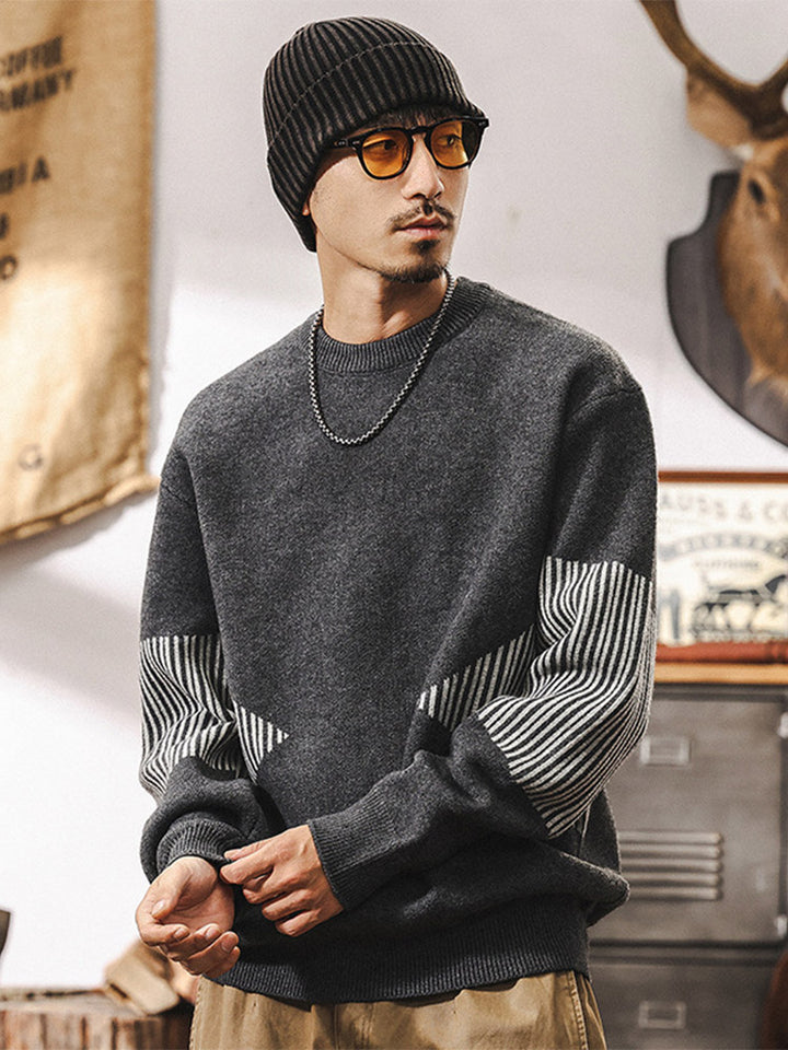 Pull en maille à col rond pour homme avec manches rayées