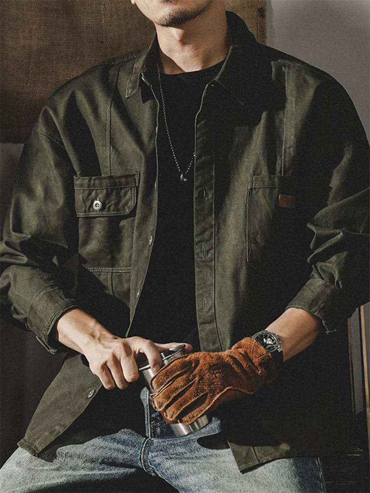 Herren Langarm‑Hemdjacke aus 100 % Baumwolle im Arbeitsstil